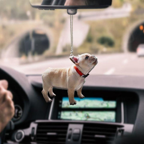 FRENCH BULLDOG LOOKING UP PAV CAR HANGING ORNAMENT