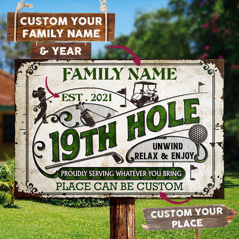 Personalized Golf 19th Hole Proudly Customized Classic Metal Signs