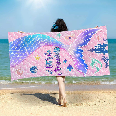 Pink Let's Be Mermaids Sand Free Beach Towel