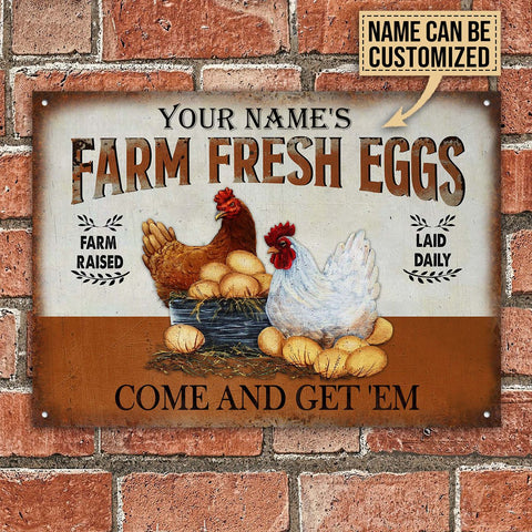 Personalized Chicken Farm Fresh Eggs Brown Customized Classic Metal Signs