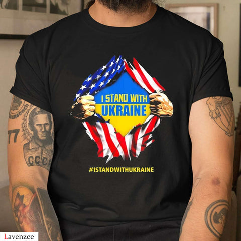I Stand With Ukraine T-shirt Ukrainian Lover Support Shirt Pray For Ukraine American Flag Shirt HN