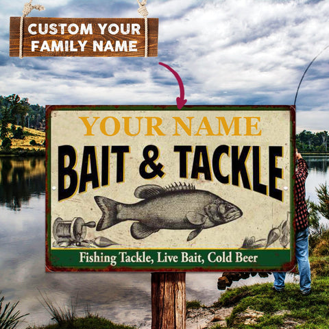 Personalized Fishing Bait Tackle Man Cave Vintage Look Reproduction Metal Sign