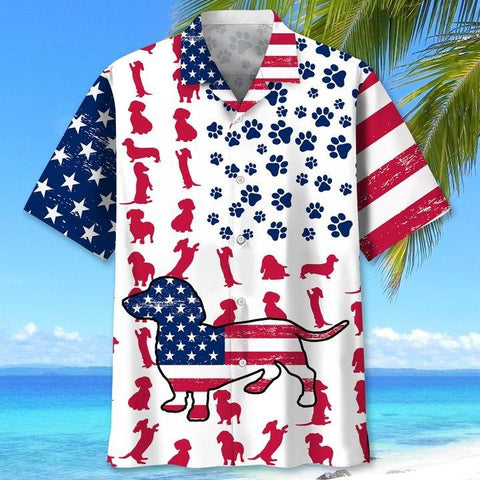 DACHSHUND USA FLAG HAWAIIAN SHIRT