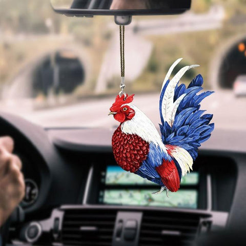 ROOSTER US FLAG CAR HANGING ORNAMENT