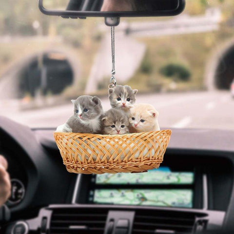 Cute Cat Kitty In Basket Car Hanging Ornament