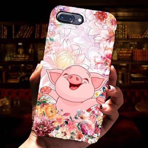 Pig Phone Case Colorful Floral Pattern Pink Phone Case Gifts for Pig Lovers