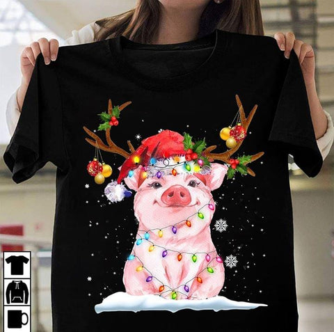 Pig Led Christmas Lights T-shirt Pig Shirt Cute Shirt Gifts for Pig Lovers Christmas Gifts