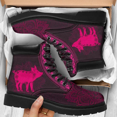 Pig Mandala Leather Boots Pink Boots Gifts for Pig Lovers