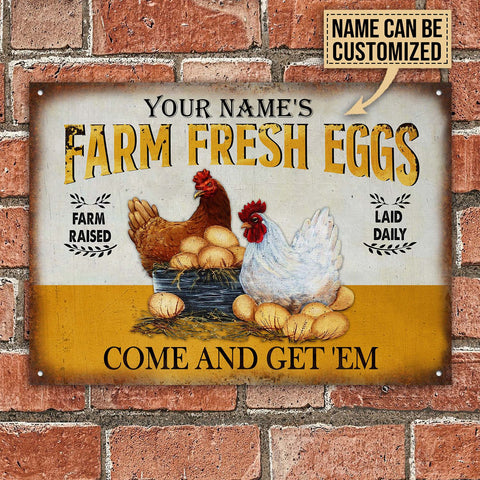 Personalized Chicken Farm Fresh Eggs Yellow Customized Classic Metal Signs