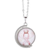 Angel Pink Breast Cancer Awareness Ribbon Swirl Heart Pendant Necklace Double Side Rotatable Pendant Jewelry for Girls