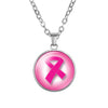 Women Breast Cancer Awareness Hope Necklaces For Girls Pink Ribbon Glass Cabochon Pendant Fashion Jewelry Gift
