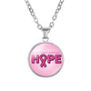 Women Breast Cancer Awareness Hope Necklaces For Girls Pink Ribbon Glass Cabochon Pendant Fashion Jewelry Gift