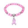 New Breast Cancer Awareness Pink Ribbon Charm Bracelet 5 Color Cat Eye Opal 8mm Beads Bracelets & Bangle  B004