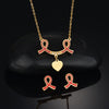 Breast Cancer Awareness Ribbon Necklace Earrings Set