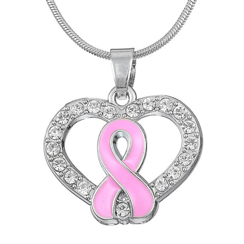 Teamer Pink Ribbon Pendents Breast Cancer Night With Clear Crystal Pendant Necklace Best Gifts For Women Friends and Lovers