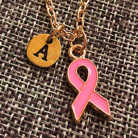 New Pink Ribbon Hope Necklaces For Women Breast Cancer Awareness Pendant Chains Fashion Medical  A-Z letter Jewelry Gift
