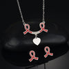 Breast Cancer Awareness Ribbon Necklace Earrings Set