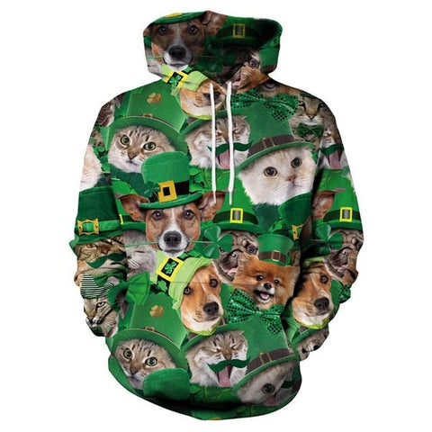 Happy St Patrick's Day Woof Meow Hoodie Gift For Cat Lover Dog Owners St Patrick's HT