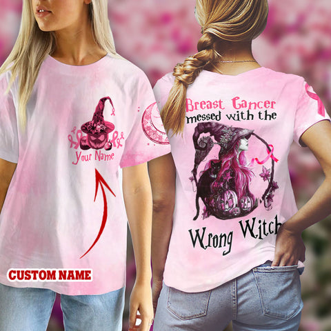 Halloween Breast Cancer Witch pumpkin Breast cancer messed T-shirt 3D Custom TTM