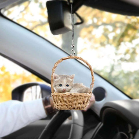 Cute Cat Kitten In Basket Car Hanging Ornament