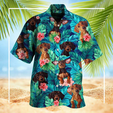 Dachshund Tropical Leaves Hawaiian Shirt