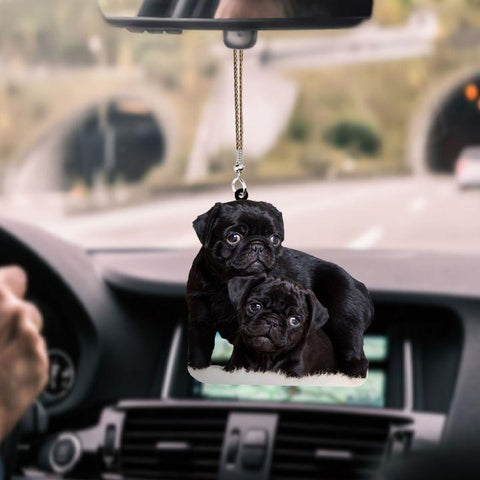 PUG COUPLE CAR HANGING ORNAMENT