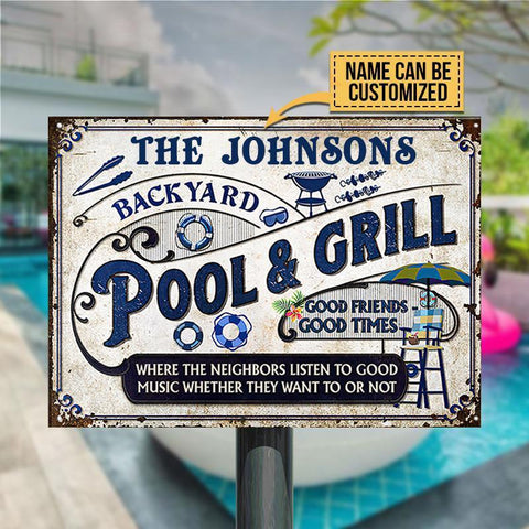 Personalized Pool Grilling Backyard Metal Sign