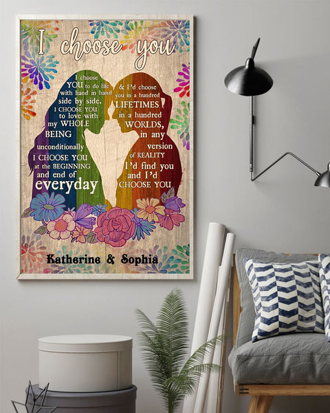 I Choose You Lesbian Couple Customized Canvas QA