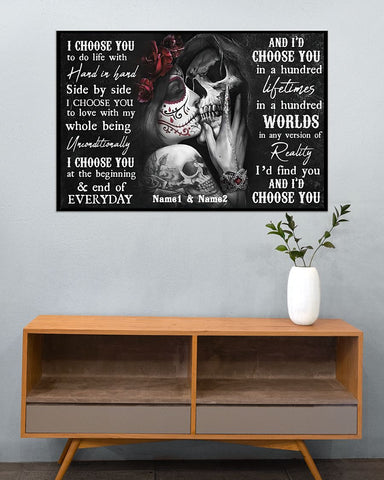 I Choose You Skull Couple Customized Canvas QA