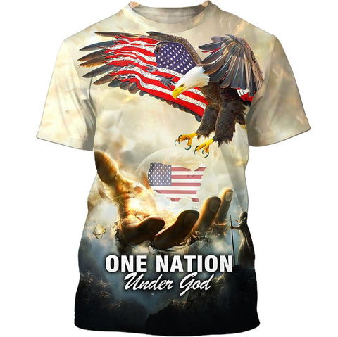 ONE NATION UNDER GOD shirt 3D Jesus American flag gift idea for Veteran Shirt