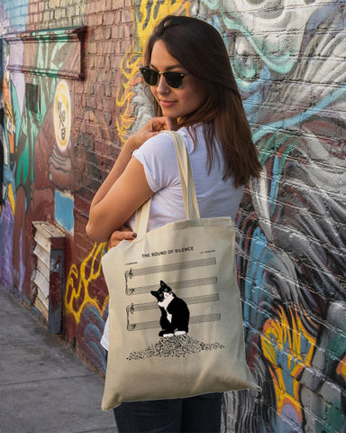 Black Cat The Sound of Silence Tote Bag Cute Black Cat Bag Cat Gifts for Cat Lovers