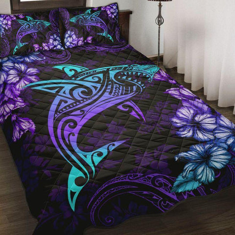 Beautiful Shark Hibiscus Hawaii quilt bedding set