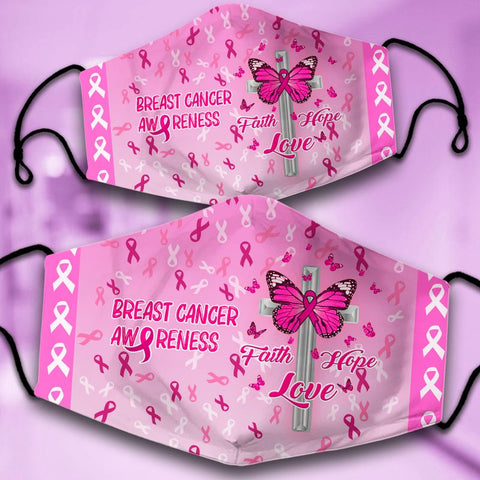 FAITH-HOPE-LOVE Breast Cancer Butterflies Face Mask TM