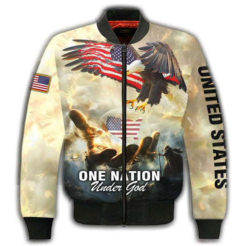ONE NATION UNDER GOD Bomber Jacket 3D Jesus American flag gift idea for Veteran Jacket