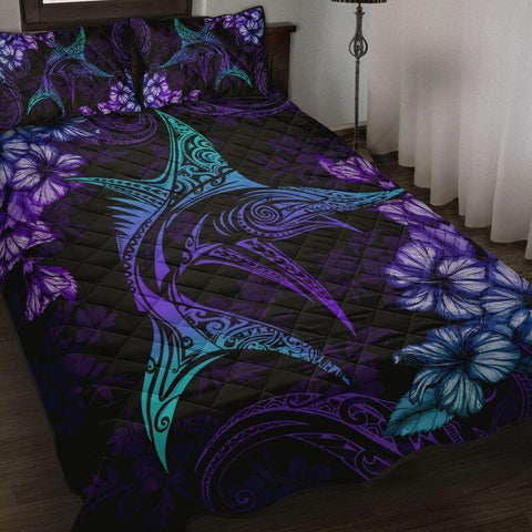 Beautiful Marlin hibiscus Hawaii quilt bedding set