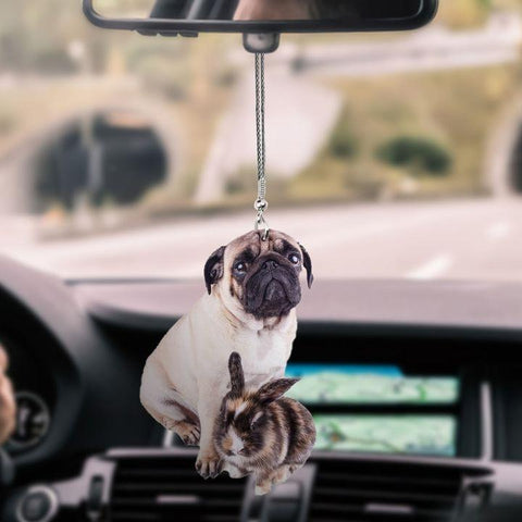 PUG DOG AND RABBIT CAR HANGING ORNAMENT