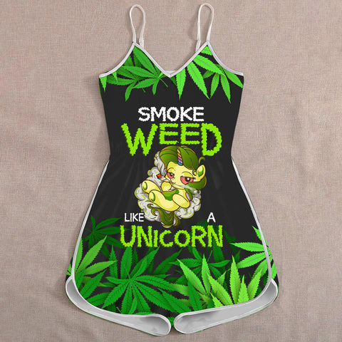Smoke Weed Romper For Women Cannabis Marijuana 420 Weed Shirts Clothing Gifts For Unicorn Lovers HT