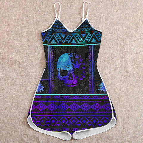 Skull Weed Romper For Women Cannabis Marijuana 420 Weed Shirts Clothing Gifts HT