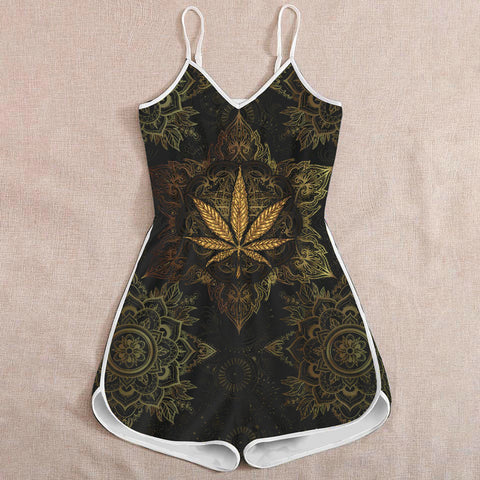 Mandala Weed Romper For Women Cannabis Marijuana 420 Weed Shirts Clothing Gifts HT