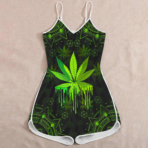 Cannabis Green Romper For Women Marijuana 420 Weed Shirts Clothing Gifts HT