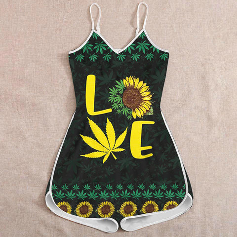 Love Sunflower Weed Romper For Women Cannabis Marijuana 420 Weed Shirts Clothing Gifts HT