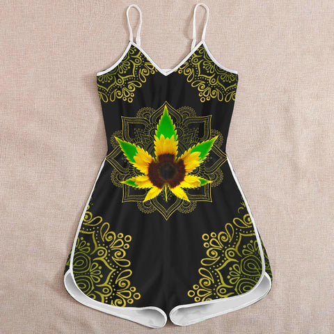 Sunflower Weed Romper For Women Cannabis Marijuana 420 Weed Shirts Clothing Gifts HT