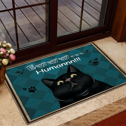 Black Cat Ewww Humannnn!!! Doormat HA