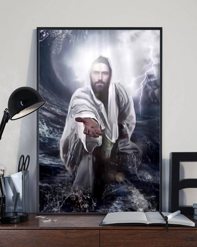 Jesus On Water Storm Poster Jesus Poster Wall Art Home Decor Gifts For Christ Christian Gifts
