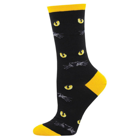 Womens Halloween Cat Novelty Socks Eyeing You One Size New Black and Yellow Socks Gifts for Cat Lovers