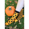 Men and Women's Halloween Socks (Pair) Spooky Black Cat Print Yellow and Black Stripes Socks Halloween Gifts