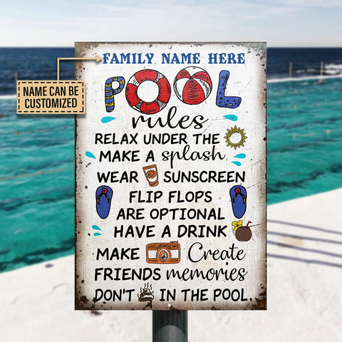 Family Pool Rules Metal Sign