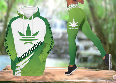 Personalized Cannabis Hoodie Leggings Set For Women Cannabis Marijuana 420 Weed Shirt Clothing Gifts HT