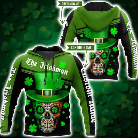 Skull Irish Hat Shamrock Custom Name Hoodie St Patrick's Day Clothes HT