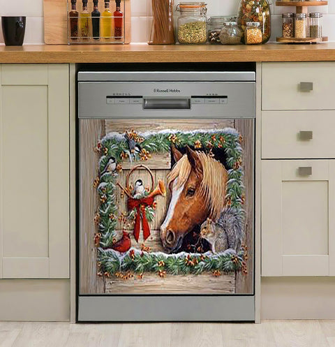 Free Christmas Horses Decor Kitchen Dishwasher Cover
